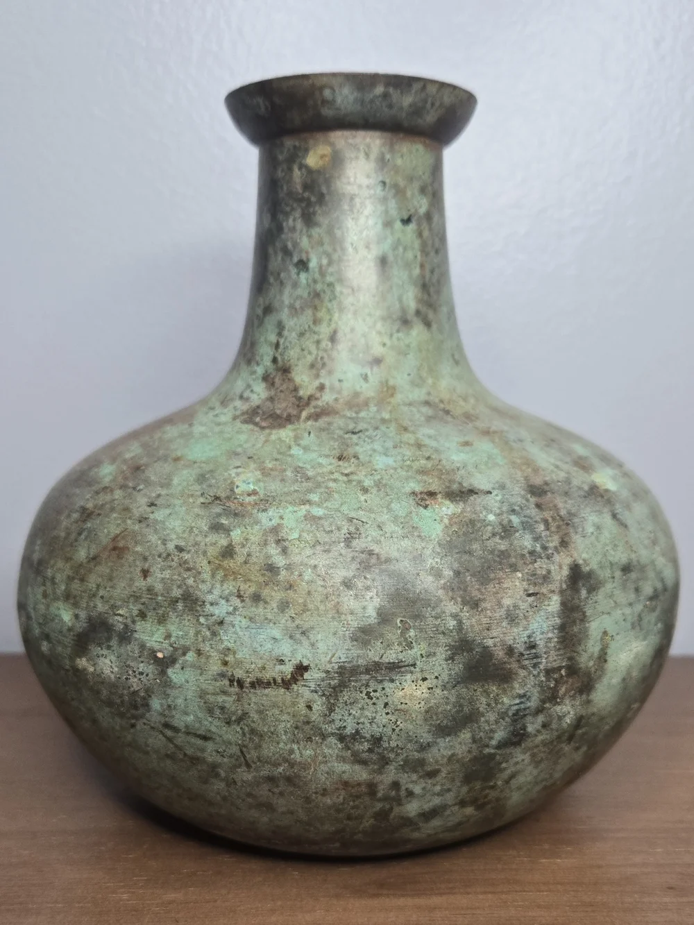 Heavy Patina Solid Metal Globular Vase 7